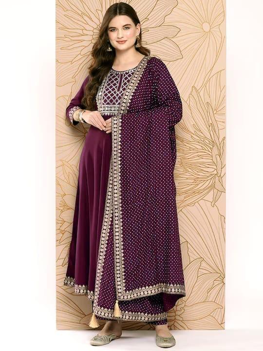 Wine 3Piece Anarkali Suit