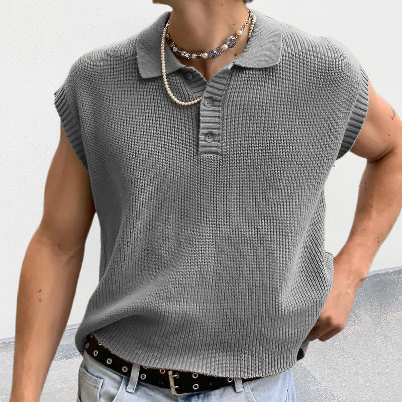 Men's Solid Color Polo Shirt Lapel Short Sleeve Solid Color Sweater