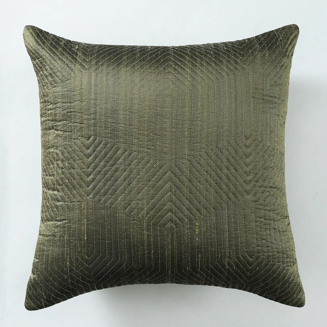 Green Poly Dupain Quilting Cushion Cover Set Of 2