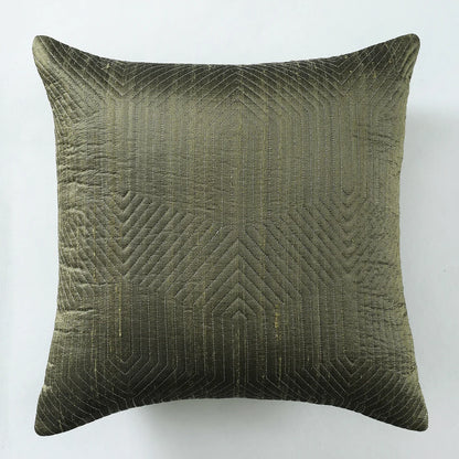 Green Poly Dupain Quilting Cushion Cover Set Of 2