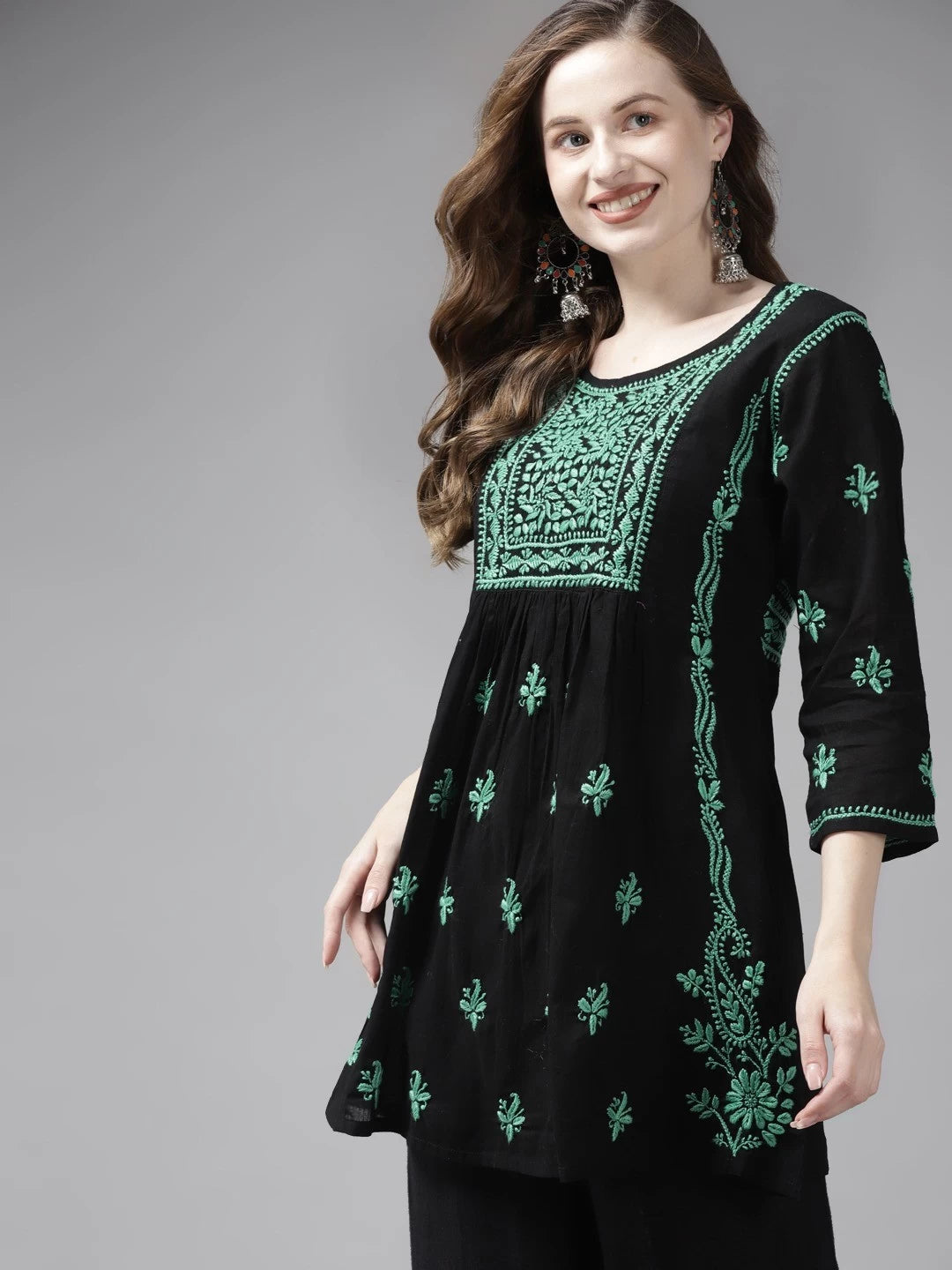 Hand Embroidered Black Cotton Lucknowi Chikankari Kurti