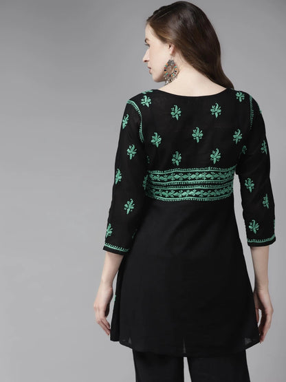 Hand Embroidered Black Cotton Lucknowi Chikankari Kurti