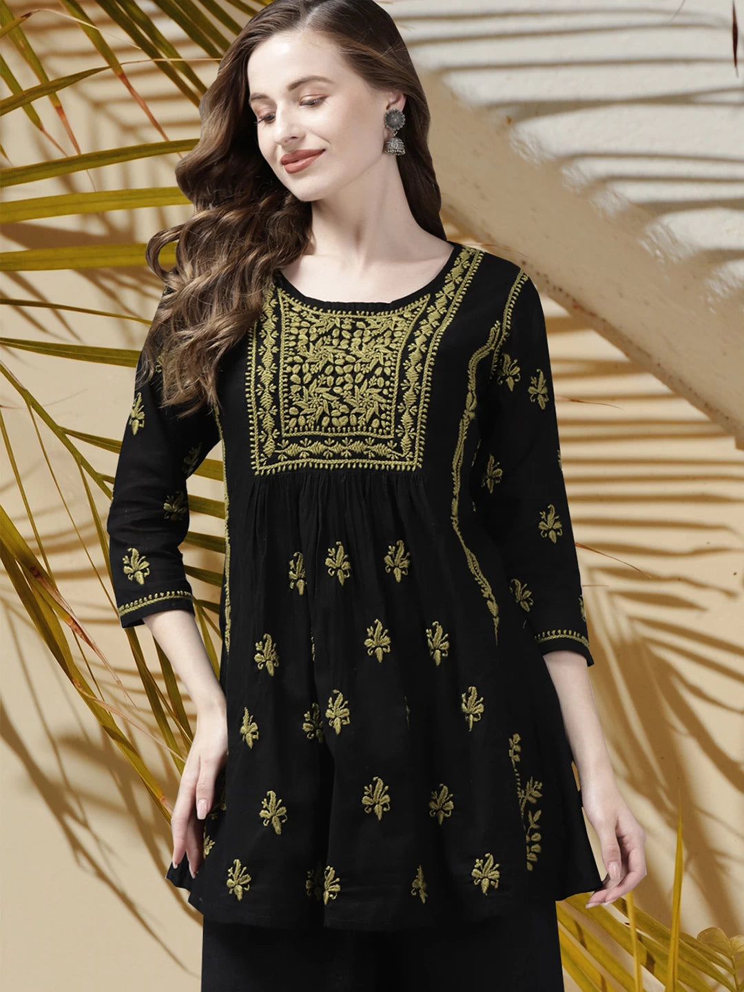 Hand Embroidered Black Cotton Lucknowi Chikankari Kurti