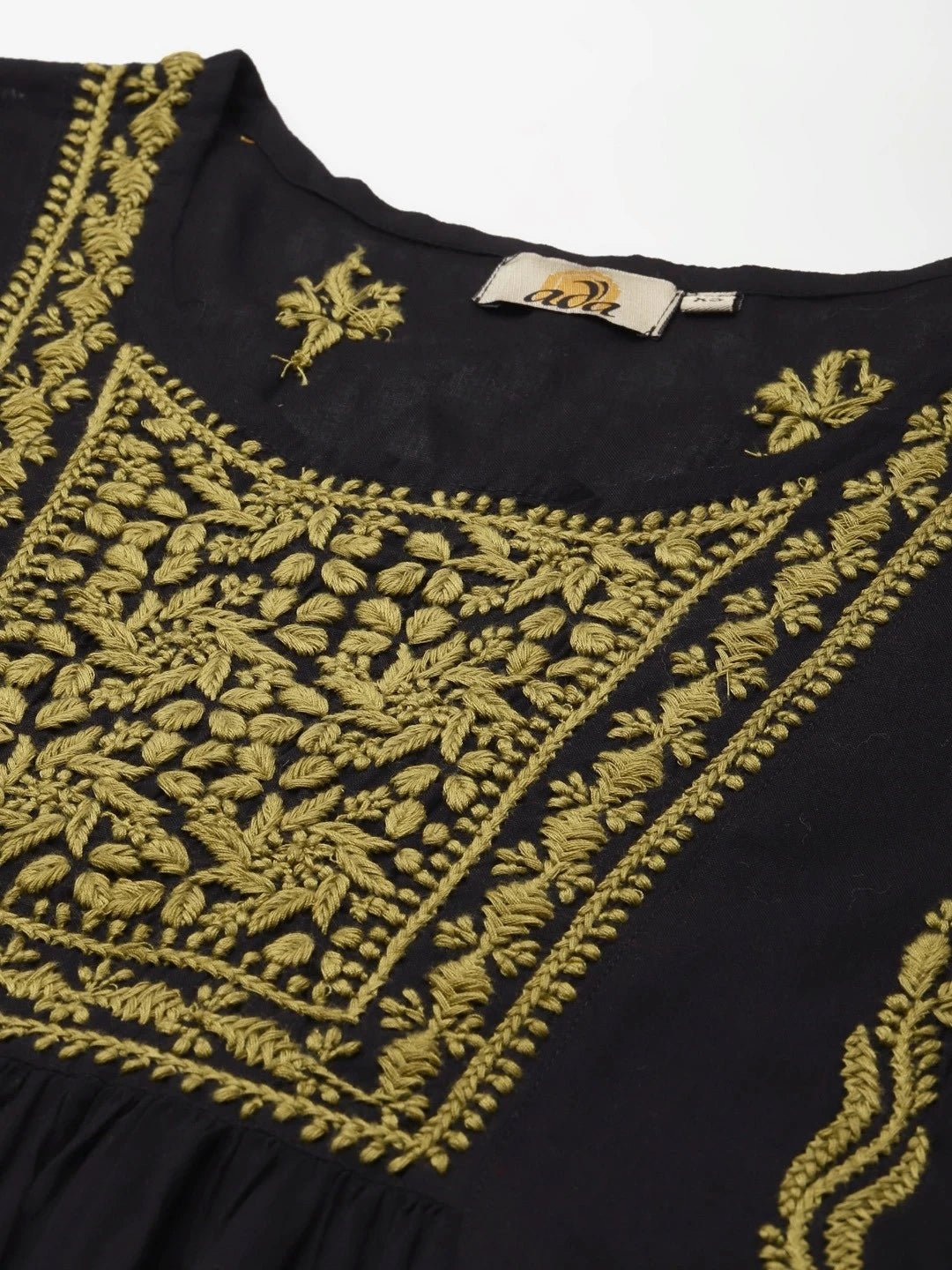 Hand Embroidered Black Cotton Lucknowi Chikankari Kurti