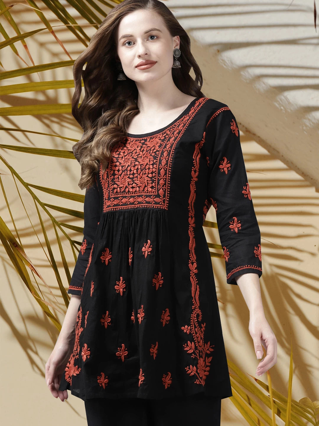 Hand Embroidered Black Cotton Lucknowi Chikankari Kurti