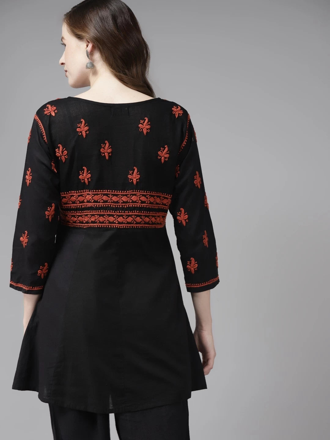 Hand Embroidered Black Cotton Lucknowi Chikankari Kurti