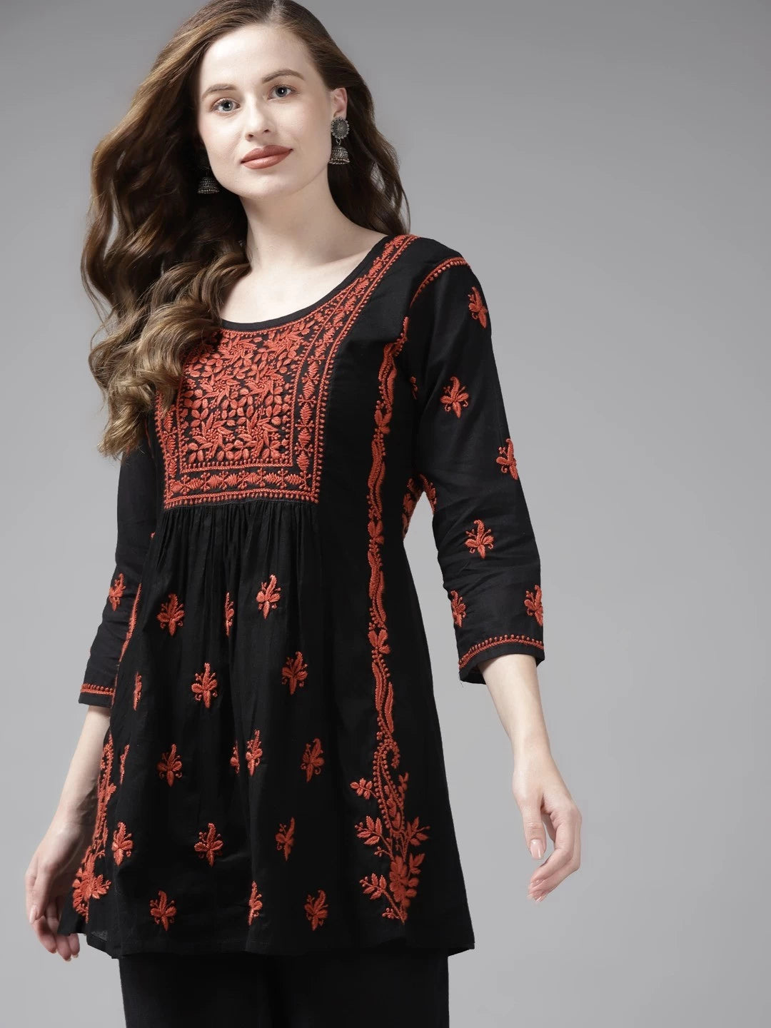 Hand Embroidered Black Cotton Lucknowi Chikankari Kurti