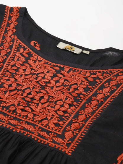 Hand Embroidered Black Cotton Lucknowi Chikankari Kurti