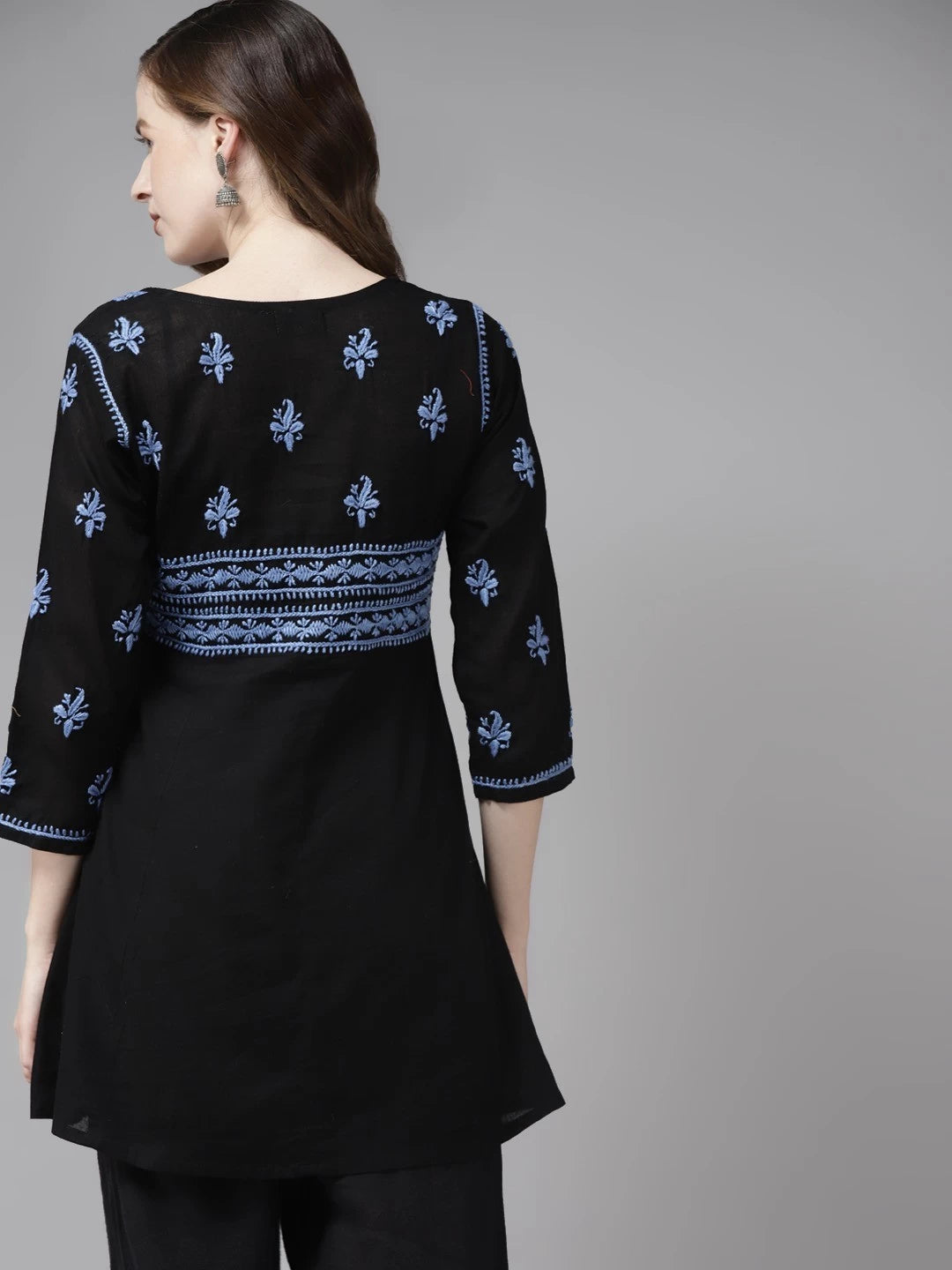 Hand Embroidered Black Cotton Lucknow Chikankari Kurti