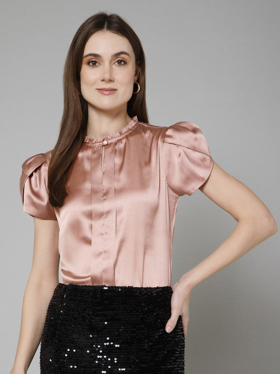 Tulip Sleeves Casual Satin Top