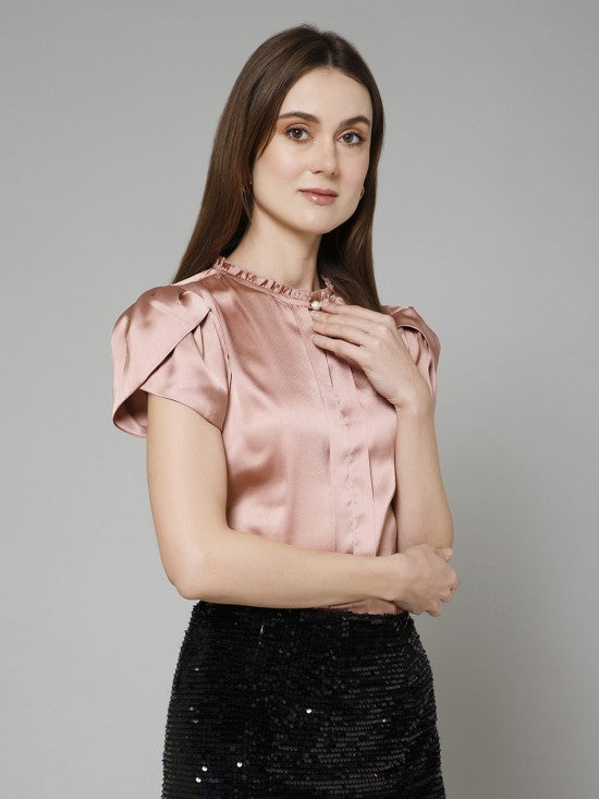 Tulip Sleeves Casual Satin Top