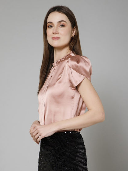 Tulip Sleeves Casual Satin Top