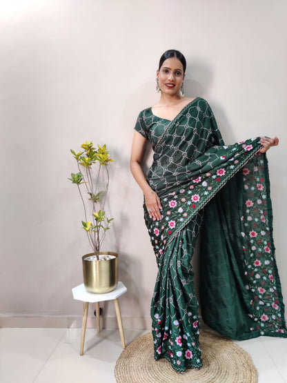 Green Chinnon Silk Ready To Wear Saree