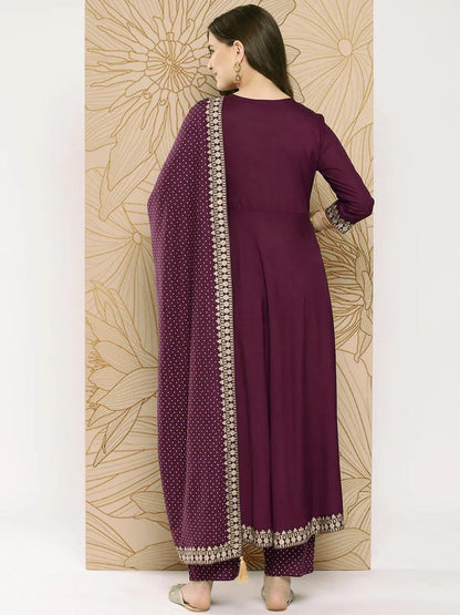 Wine 3Piece Anarkali Suit