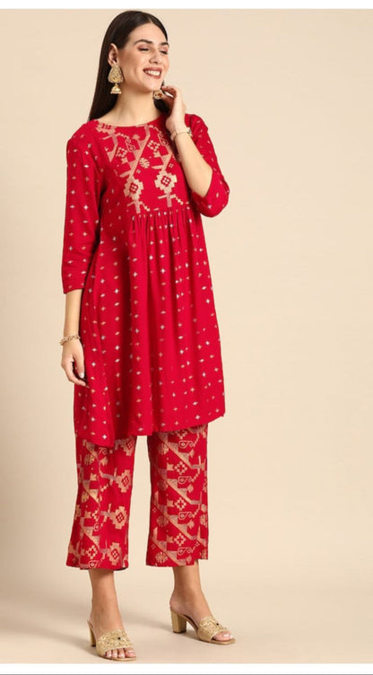 Rayon Printed Kurti Palazzo Set