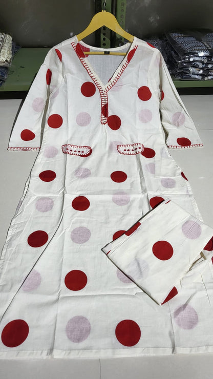 COTTON POLKA KURTI SET