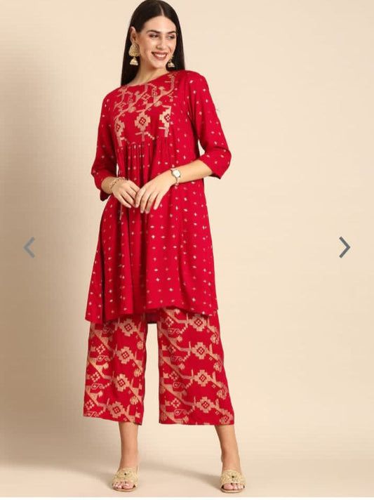 Rayon Printed Kurti Palazzo Set