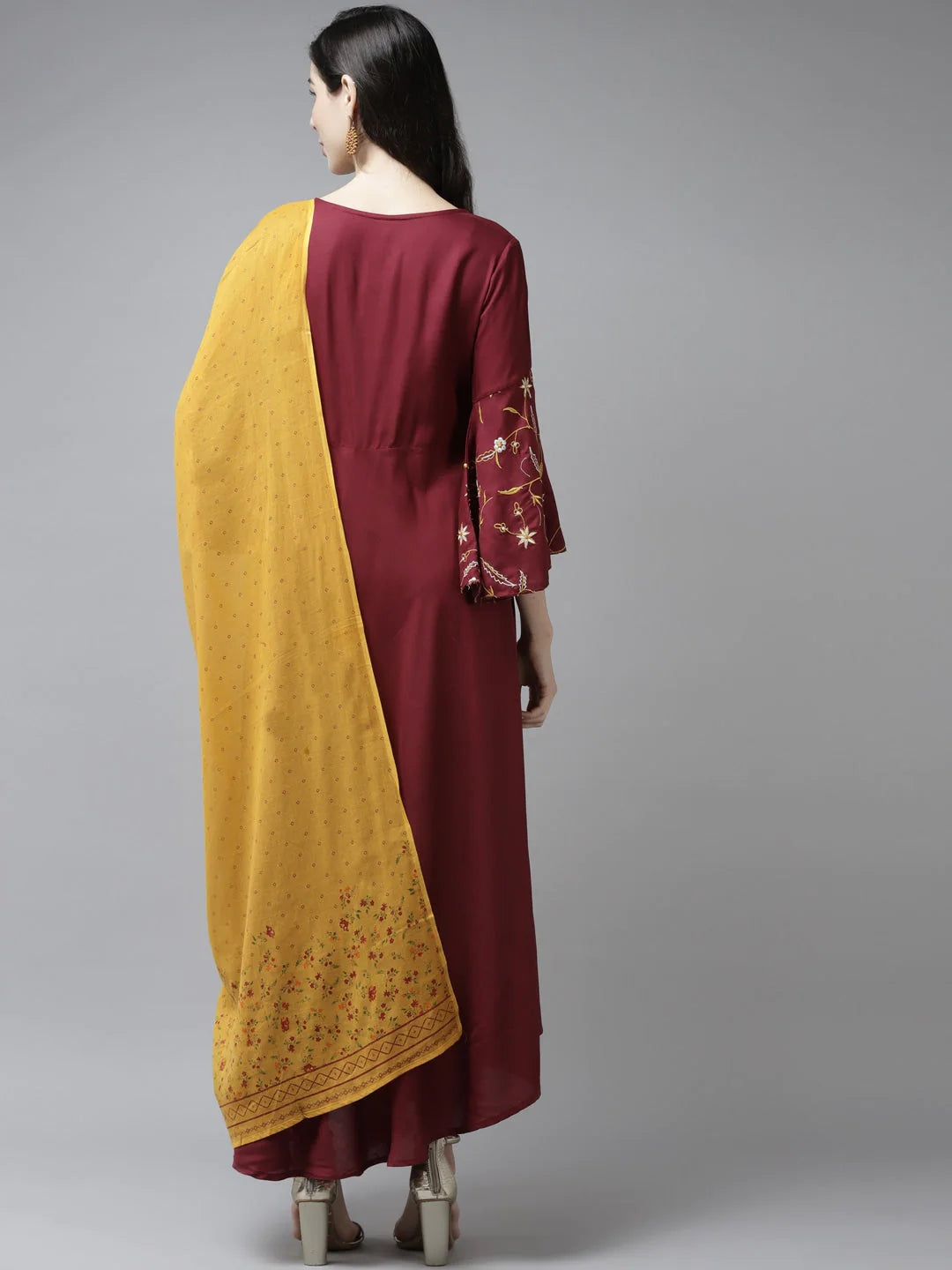 Maroon & Mustard Maxi Dress & Suit Sets