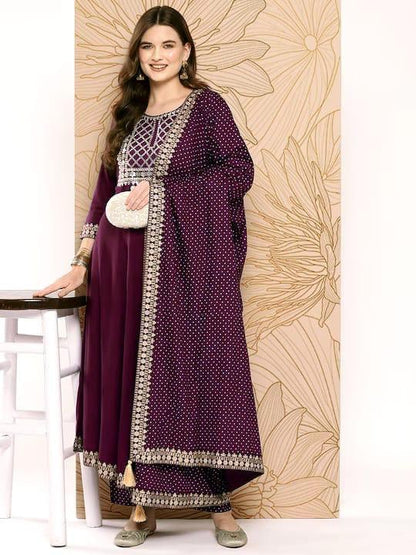 Wine 3Piece Anarkali Suit