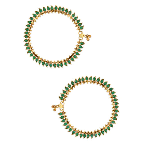 Gold Plated Traditional Stone Studded Adjustable Anklets/Payal For Girls & Women