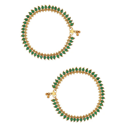 Gold Plated Traditional Stone Studded Adjustable Anklets/Payal For Girls & Women