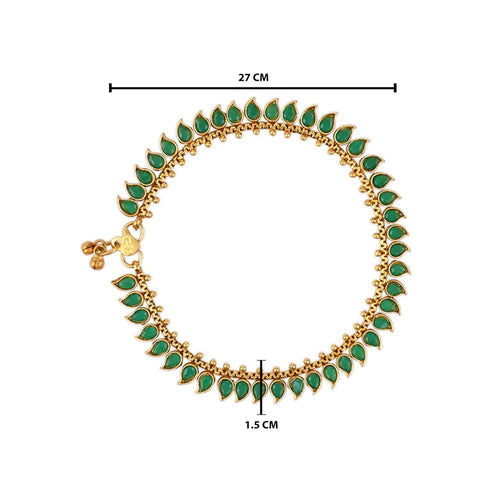 Gold Plated Traditional Stone Studded Adjustable Anklets/Payal For Girls & Women