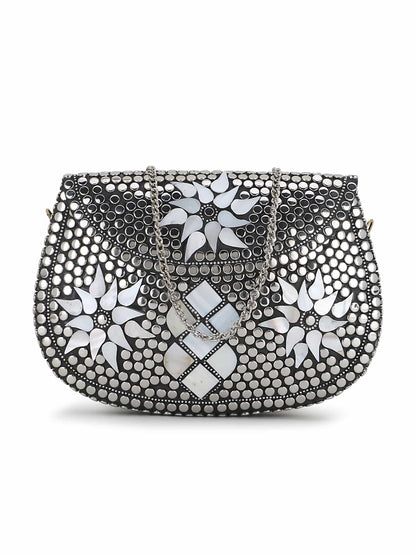 Mosaic Mosaic Embellished Metal Clutch