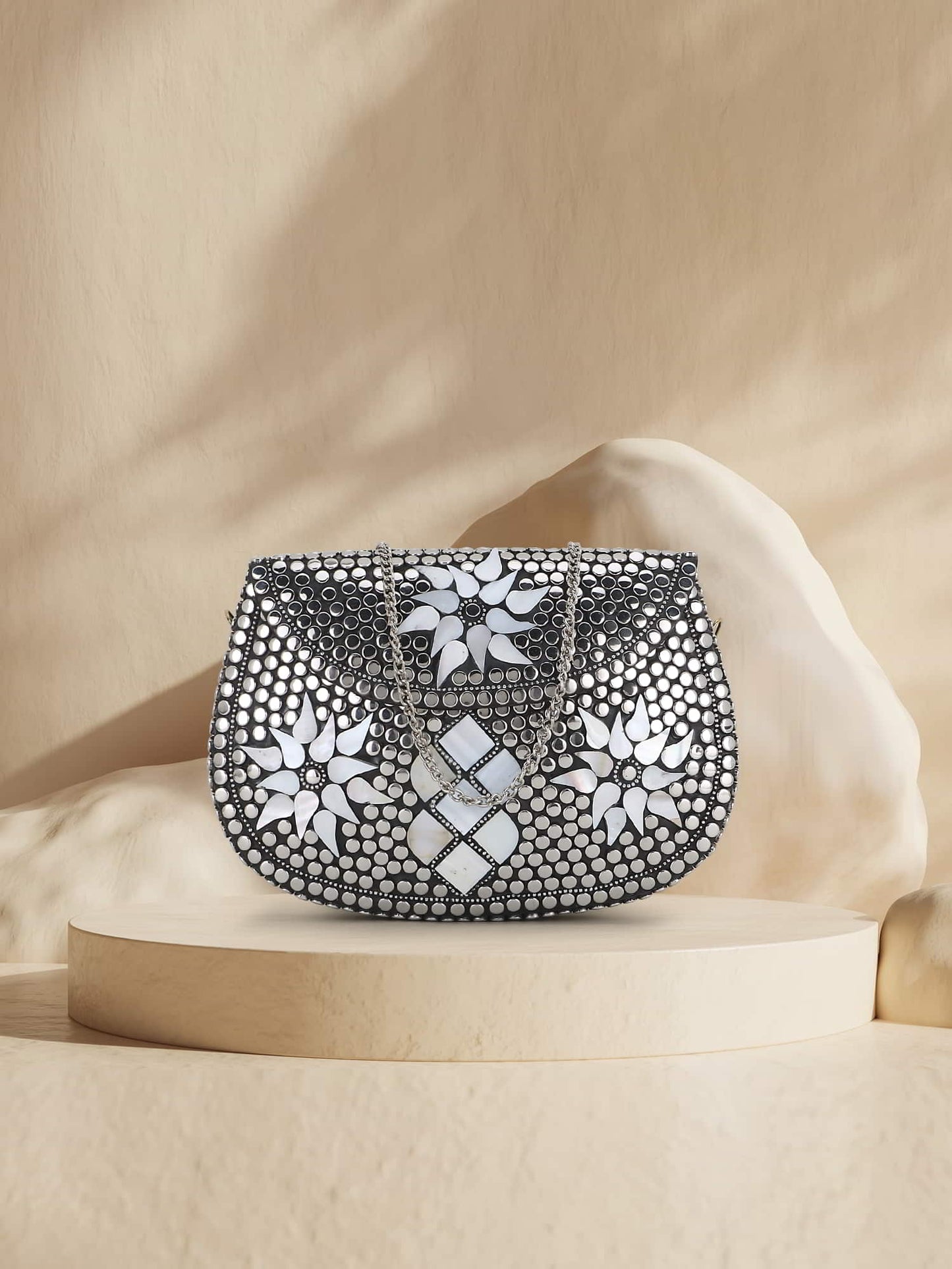 Mosaic Mosaic Embellished Metal Clutch