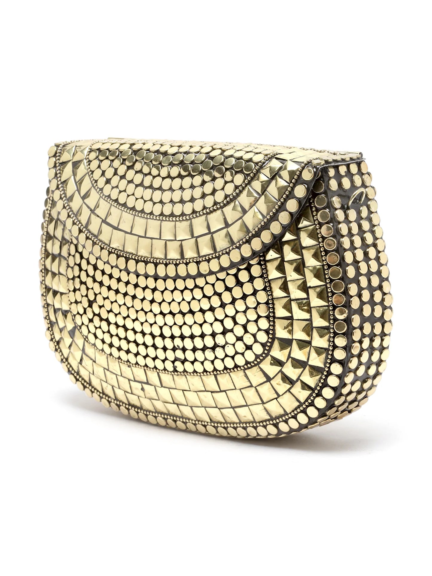 Mosaic Embellished Metal Halfmoon Clutch