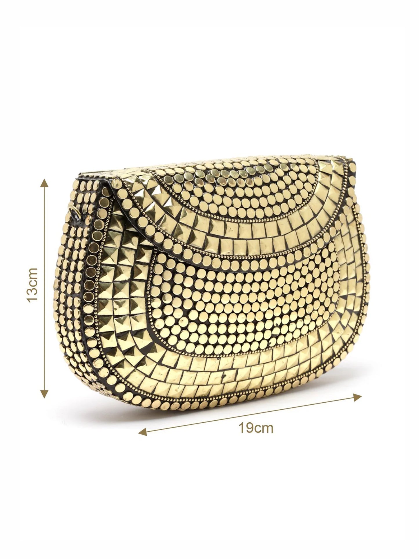 Mosaic Embellished Metal Halfmoon Clutch