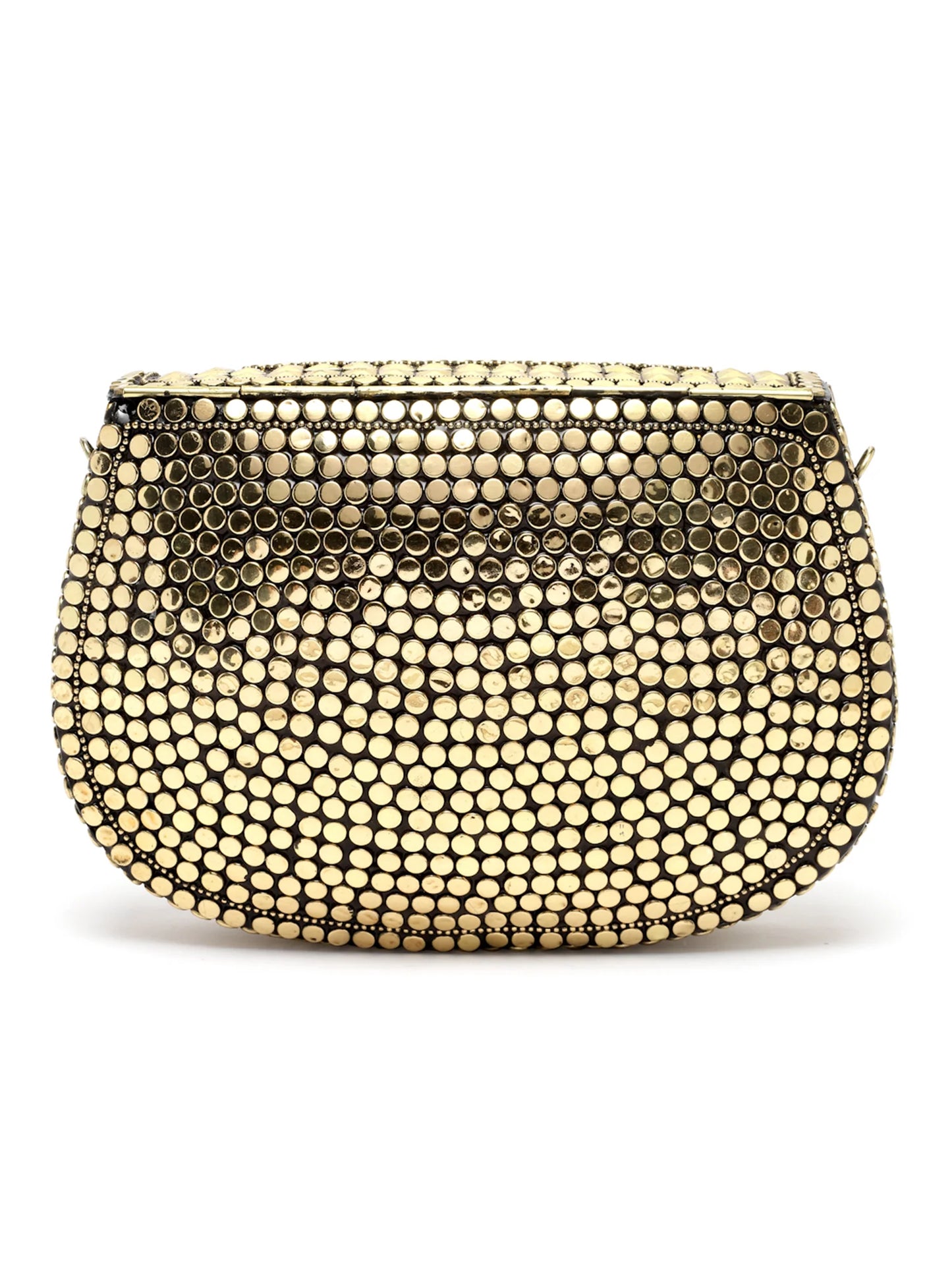 Mosaic Embellished Metal Halfmoon Clutch