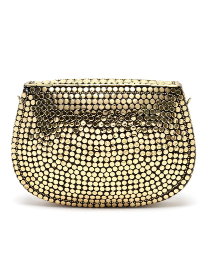 Mosaic Embellished Metal Halfmoon Clutch