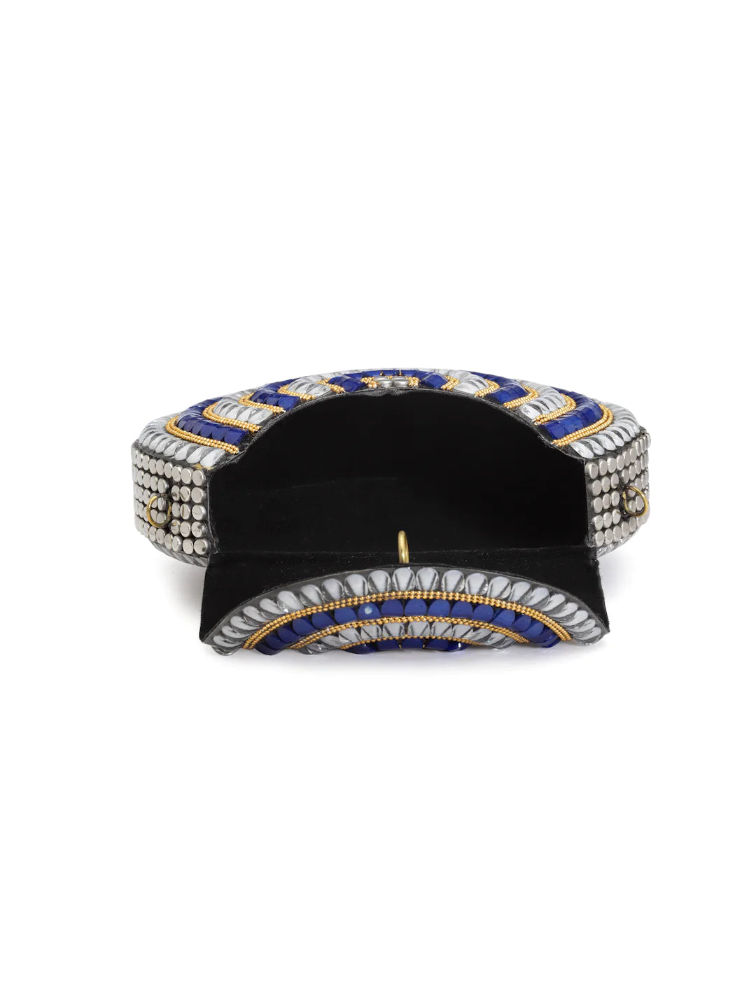 Mosaic Stone Work Embellished Metal Clutch