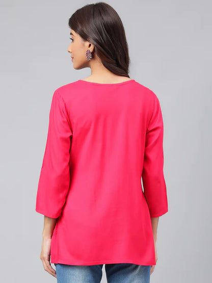 Dark Pink Rayon Solid Regular Kurta