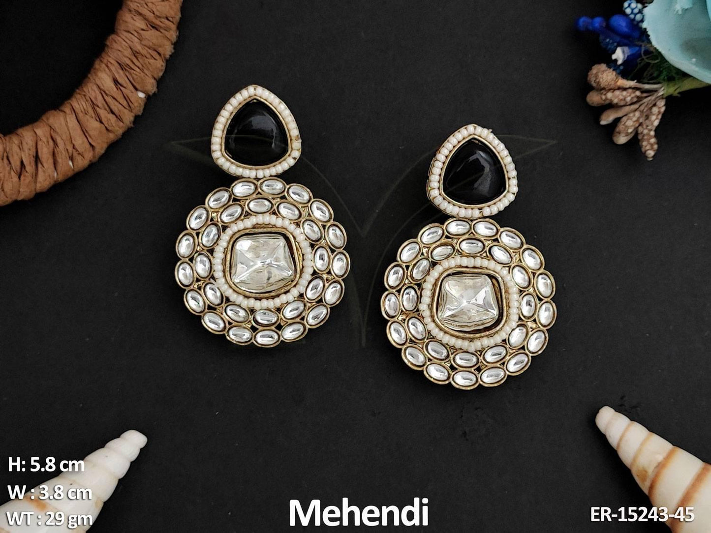 Beautiful Design Full Stone Mehendi Polish Antique Earrings