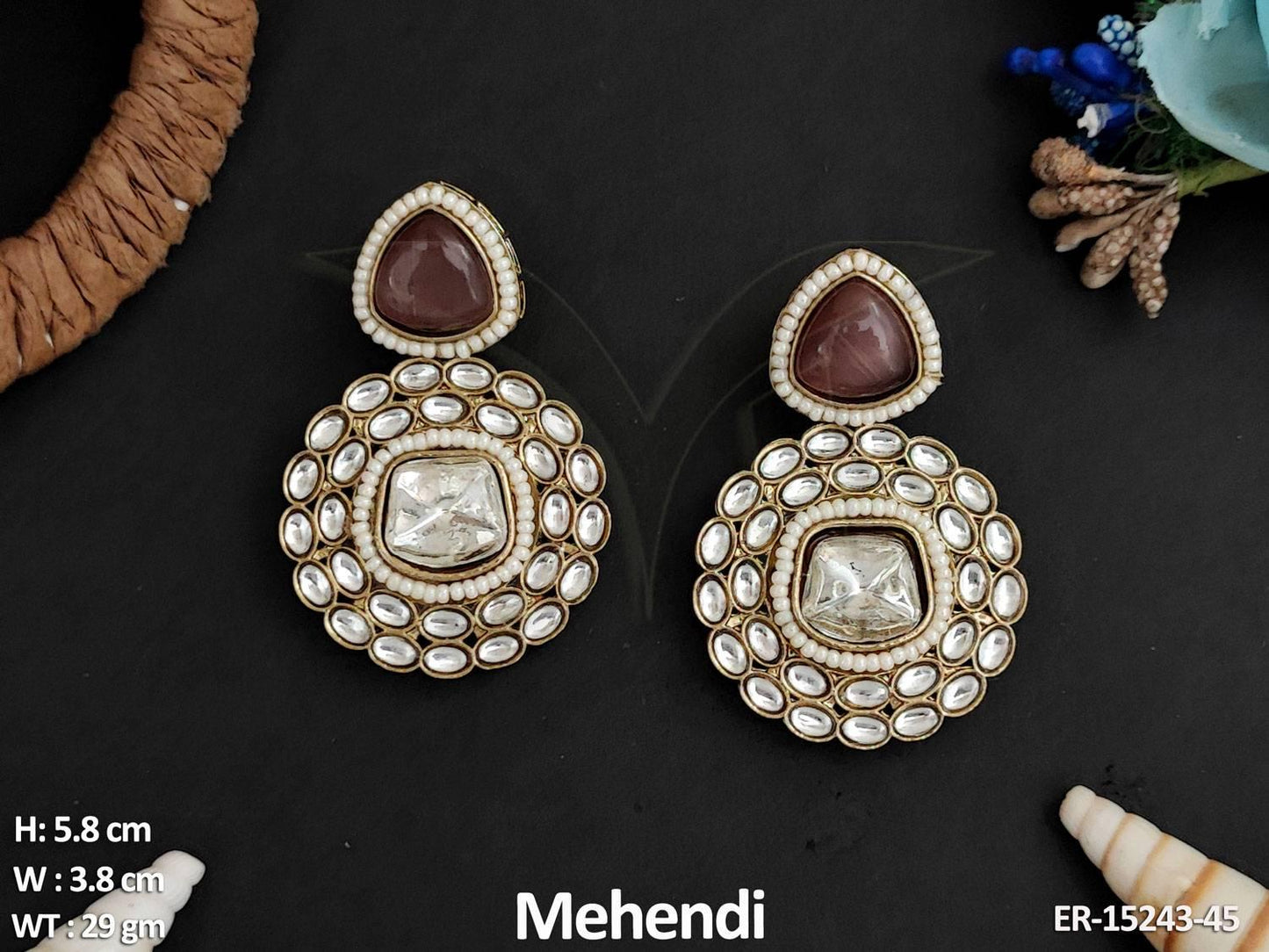 Beautiful Design Full Stone Mehendi Polish Antique Earrings