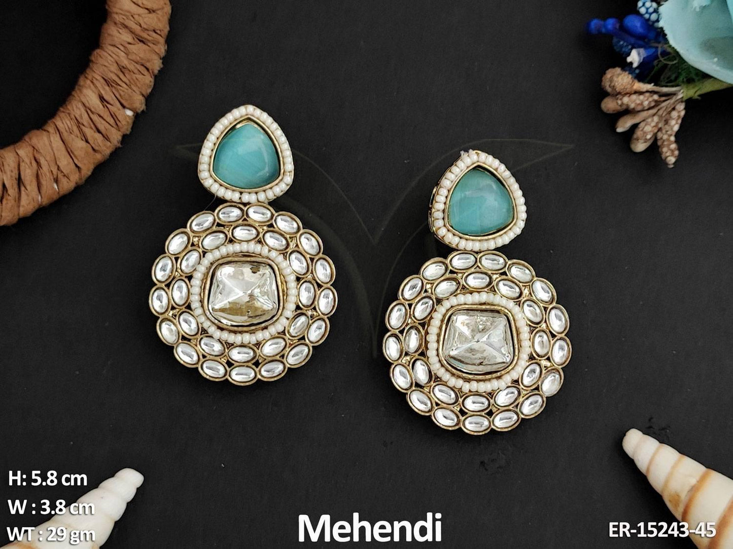 Beautiful Design Full Stone Mehendi Polish Antique Earrings