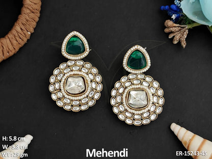 Beautiful Design Full Stone Mehendi Polish Antique Earrings