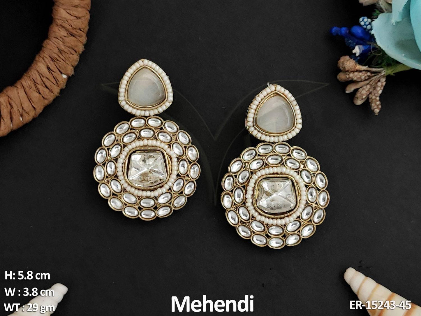 Beautiful Design Full Stone Mehendi Polish Antique Earrings