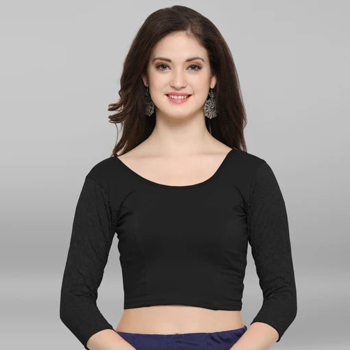 Black Cotton Lycra Stitch Blouse