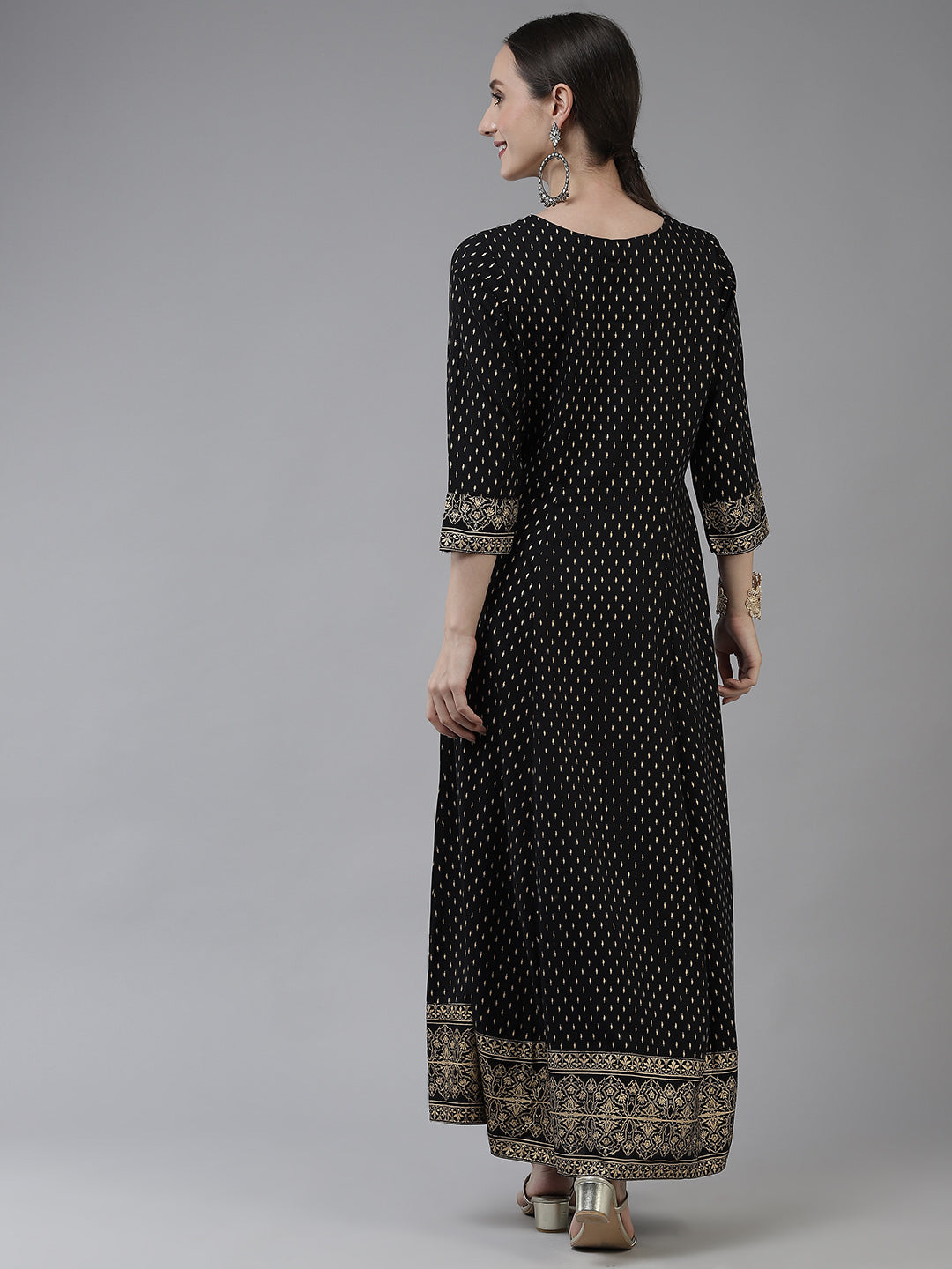 Black Ethnic Motifs Dress-Yufta Store-5802DRSBKS