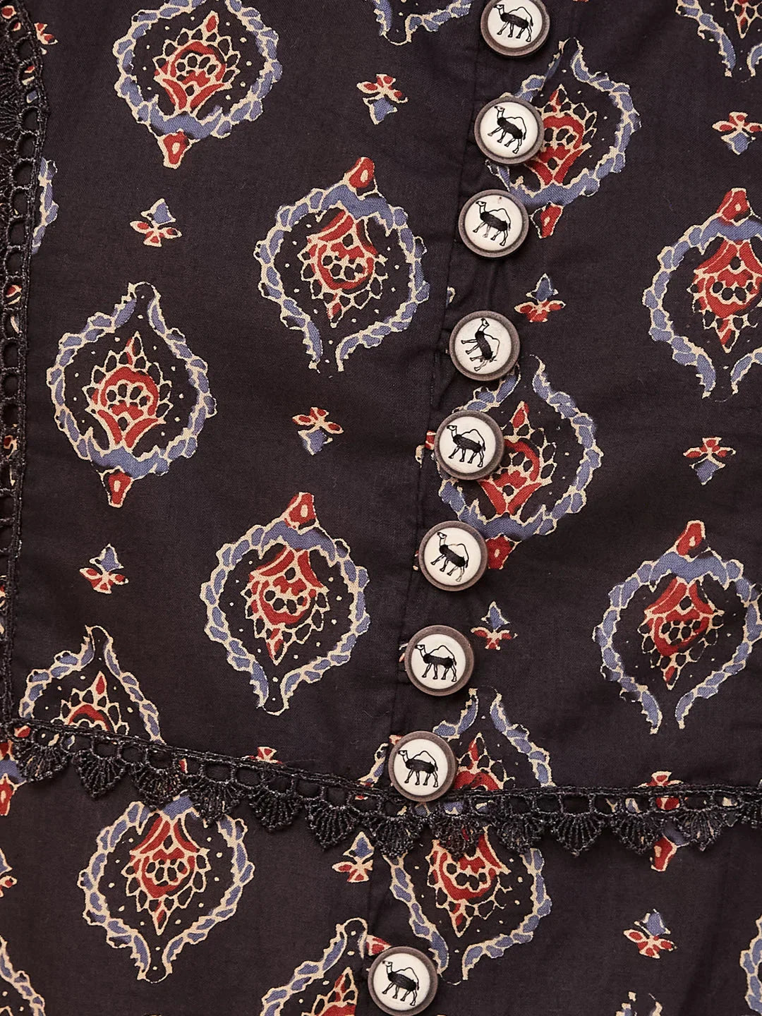 Black Ethnic Motifs Round Neck Straight Kurta-Yufta Store-1958KURBKS