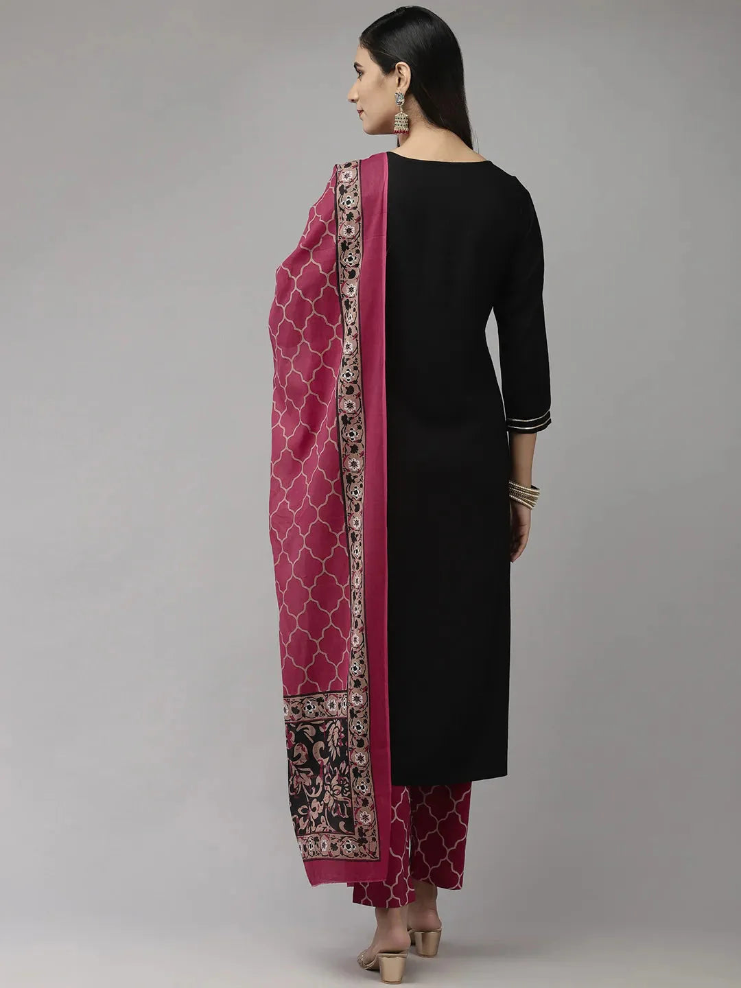 Black & Pink Yoke Design-Yufta Store-9441SKDBKS