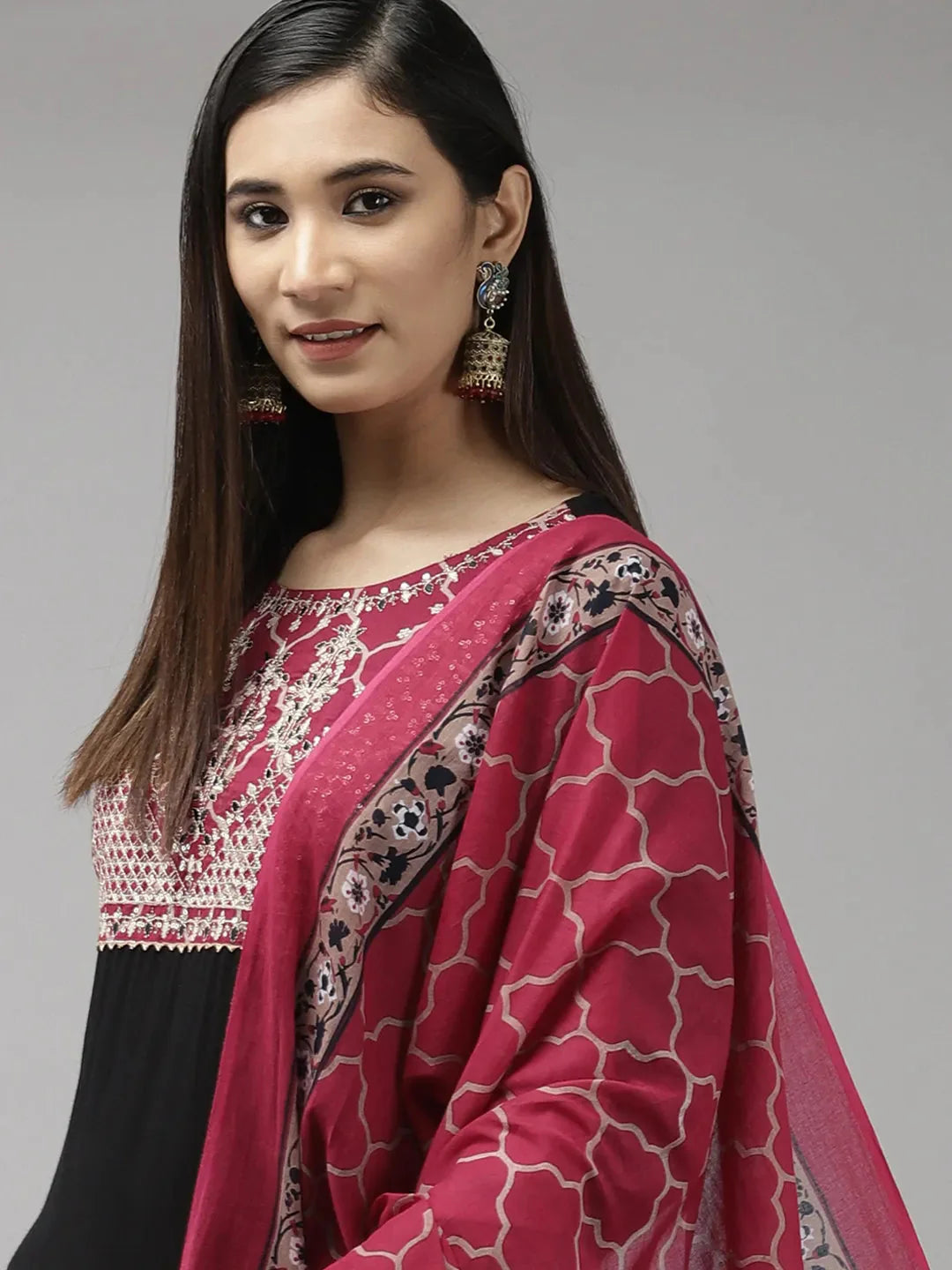 Black & Pink Yoke Design-Yufta Store-9441SKDBKS