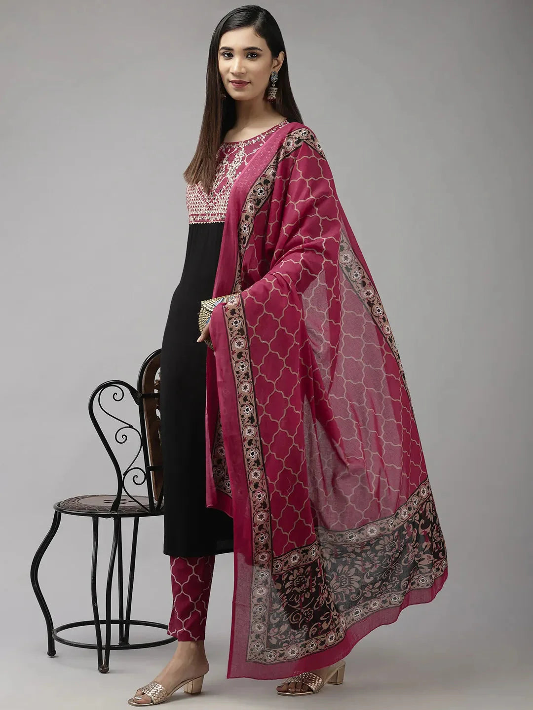 Black & Pink Yoke Design-Yufta Store-9441SKDBKS