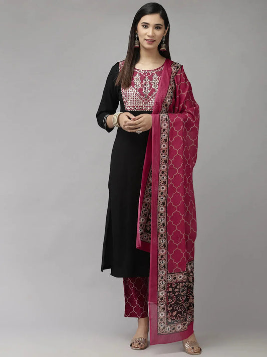 Black & Pink Yoke Design-Yufta Store-9441SKDBKS