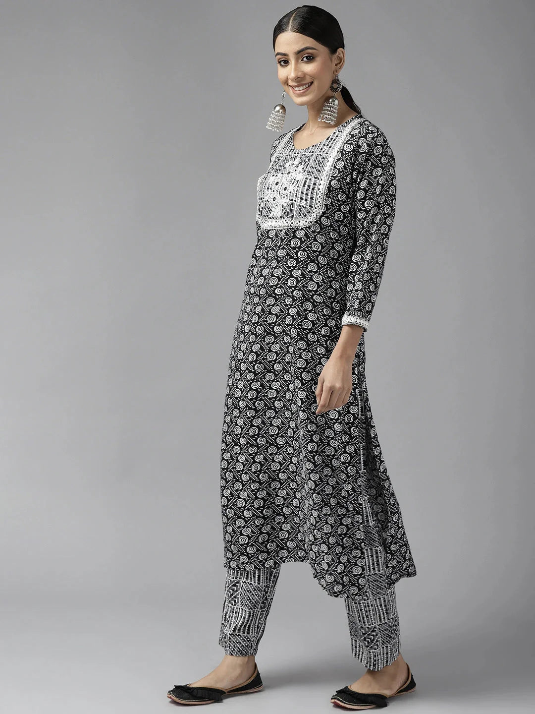 Black Printed Kurta Set-Yufta Store-9742SETBKS