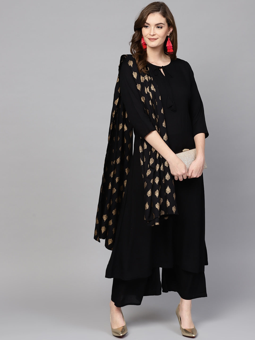 Black Solid Dupatta Set-Yufta Store-DBNSET1667BLKS