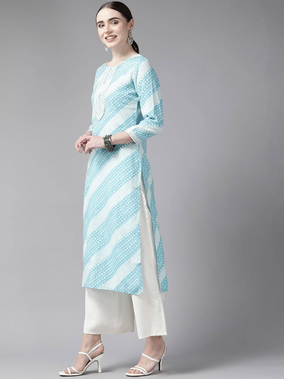 Blue Bandhani Kurta-Yufta Store-9866KURSBS