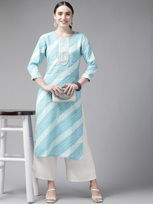 Blue Bandhani Kurta-Yufta Store-9866KURSBS